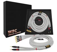 WORLDS BEST CABLES 3 Meter ULTIMATE - 7 AWG - Ultra-Pure OFC - Extra Premium Audiophile HiFi Bi-Wire Speaker Cable Pair with Eminence Gold Banana (x2) & Spade (x4) Plugs & Silver Tweed Jacket