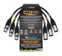 WORLDS BEST CABLES 3 Units - 0.25 Meter - WBC-PRO-QUAD Ultra-Silent Ultra-Flexible Balanced Star-Quad Cable with Amphenol Male & Female XLR Plugs & Black Tweed Jacket