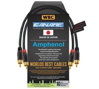 WORLDS BEST CABLES 30 CM RCA Cable Pair - Canare L-4E6S Star-Quad Balanced Audio Interconnect Cable with Amphenol ACPL Black Chrome Body, Gold Plated RCA Connectors - Directional