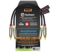 WORLDS BEST CABLES 30 cm RCA Cable Pair - Gotham GAC-4/1 (Black) Star-Quad Balanced Audio Interconnect Cable with Amphenol ACPR Die-Cast, Gold Plated RCA Connectors - Directional