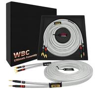 WORLDS BEST CABLES 6 Foot Ultimate - 8 AWG - Ultra-Pure OFC - Premium Audiophile HiFi Speaker Cable Pair with Eminence Gold Banana (x2) & Spade (x2) Plugs & Silver Tweed Jacket