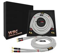 WORLDS BEST CABLES 8 Foot Ultimate - 7 AWG - Ultra-Pure OFC - Extra Premium Audiophile HiFi Speaker Cable Pair with Eminence Spade Plugs & Silver Tweed Jacket