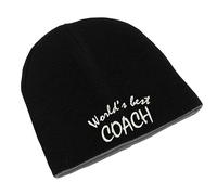 World's Best Coach Unisex Embroidered Double Layer Beanie Winter Hat Art Black