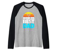 Worlds Best Dad Retro Sunset Fathers Day Raglan Baseball Tee