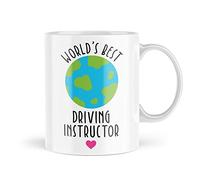 World's Best Driving Instructor Coffee Mug, White Ceramic, Globe Design with Heart 10oz