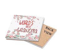 World's Best Grandma Coaster, Tableware, Drinks Coaster, Office Desk Coffee-Tea Coaster Mothers Day Birthday Gift. (Ceramic Coaster)