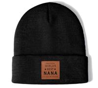 Worlds Best Grandma Nana Mimi Gigi Granny Nanny Gifts Leather Beanie Hat Christmas Retirement Birthday Gift Ideas Stuff, Black, One size