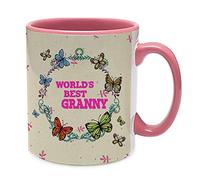 World's Best Granny Funny Gift for Granny/Nanny Mothers Day Birthday Present Gift Ceramic Coffee/Tea Mug. (Pink Inside Coloured & Pink Handle Mug)