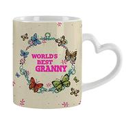 World's Best Granny Funny Gift for Granny/Nanny Mothers Day Birthday Present Gift Ceramic Coffee/Tea Mug. (White Heart Handle Mug)
