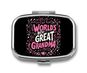 Worlds Best Great Grandma Travel Pill Organizer with Mirror | 2 Compartments Compact Portable Storage Box Case