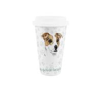 World's Best Jack Russell Dog Ceramic Travel Mug - Novelty Gifts for Dog Dads - Reusable Silicone Lid Double-Walled Insulated Hot/Cold Drinks Tea Coffee Cup