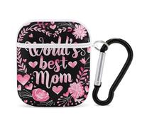 World's Best Mom Funny Case Cover Compatible for AirPods 1 & 2 Earbuds Protective Hard Cover with Keychain