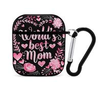 World's Best Mom Funny Case Cover Compatible for AirPods 1 & 2 Earbuds Protective Hard Cover with Keychain