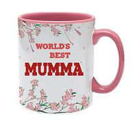 World's Best Mumma Coffee Tea Cocoa Soup Daily use Mug Birthday Gift Mother's Day C Handle Unique Ceramic Cup Mug. (Pink Inside and Handle)