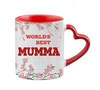 World's Best Mumma Coffee Tea Cocoa Soup Daily use Mug Birthday Gift Mother's Day C Handle Unique Ceramic Cup Mug. (Red Heart Handle)