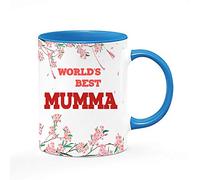 World's Best Mumma Coffee Tea Cocoa Soup Daily use Mug Birthday Gift Mother's Day C Handle Unique Ceramic Cup Mug. (Blue Inside and Handle)