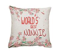 World's Best Nannie Cushion for Bedroom/Sofa Decor, Cotton/Linen Cushion, Mothers Day Throw Pillow Cushion Birthday Gift. (Linen Cover With Insert)