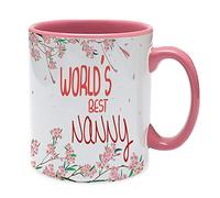 World's Best Nanny Coffee Tea Cocoa Soup Daily use Mug Birthday Gift Mother's Day C Handle Unique Ceramic Cup Mug. (Pink Inside and Handle)