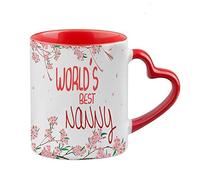 World's Best Nanny Coffee Tea Cocoa Soup Daily use Mug Birthday Gift Mother's Day C Handle Unique Ceramic Cup Mug. (Red Heart Handle)