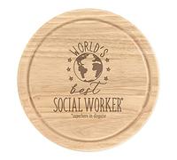 World's Best Social Worker Wooden Chopping Cheese Board Round 25cm