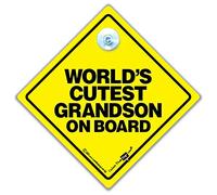World's Cutest Grandson On Board Car Sign, Baby on Board Sign Style Suction Cup Car Sign to Deter Tailgaters and to Let Other Road Users Know you Have Baby in the Car