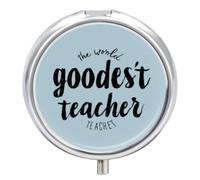 World's Goodest Teacher Mini Round Pill Organizers | Cute Pills Box Portable 3 Compartment Medicine Case Box for Travel