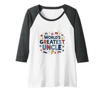 World's Greatest Uncle Fun Celebration Gift Raglan Baseball Tee, Women, Dark Heather/White, M