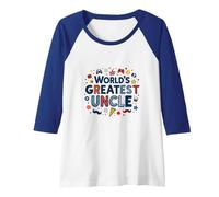 World's Greatest Uncle Fun Celebration Gift Raglan Baseball Tee, Women, Royal Blue/White, XXL