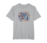 World's Greatest Uncle Fun Celebration Gift T-Shirt, Men's Big and Tall, Heather Grey, 4X Tall