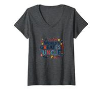 World's Greatest Uncle Fun Celebration Gift V-Neck T-Shirt, Women, Dark Heather Grey, XL
