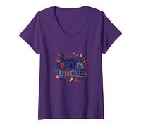 World's Greatest Uncle Fun Celebration Gift V-Neck T-Shirt, Women, Purple, XXL