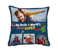 World's Greatest Uncle, Personalised Photo Collage For Uncle, Superhero Gift, Birthday Gift Home Décor, Linen Throw Pillow/Cushion. (Linen Cushion Cover With Insert)