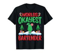 World's Okayest Bartender Xmas Tree Christmas Mixologist T-Shirt