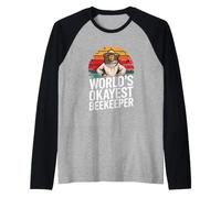 Worlds Okayest Beekeeper Funny Retro Apiary Raglan Baseball Tee