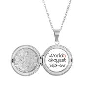World's Okayest Nephew Best Quote Locket Necklace Hold Picture Jewelry Birthday Gift