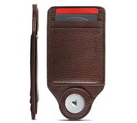 Worlds Slimmest Airtag Wallet for Men, Ultra-Thin Super Slim Profile (Deep Grain) PU Leather Card Holder Compatible with Apple AirTag, Brown, Minimalist