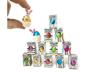 World's Smallest Easter Egg - Pack of 14 Tiny Miniature Solid Chocolate Easter Eggs with flat packed boxes to assemble at home and Easter Bunny - Fun Novelty Gift For Children, Friends, Relatives (14)