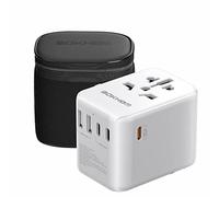 Worldwide Travel Adapter With USB-C PD 30W Fast Charging, Universal Socket, Dual 10A Fuses, Surge Protection - All-in-One International Adapter for EU UK US AU Plugs