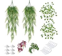 WORLUDE 2 Pack Reptile Plants - Artificial Hanging Vines with Suction Cups | Terrarium Decoration Foliage for Vivarium Decor, 3D Printed Fake Wall Mounted Ivy for Chameleon Gecko Lizard Turtle Tank