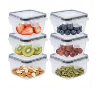 WORLUDE 6 Pack 350ml Square Airtight Food Containers with Lids, Reusable Plastic Sealed Snack Pots with Clip Lock, Leak-proof Small Storage Container Set Stackable for Snack, Yoghurt, Fruit