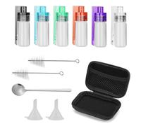 WORLUDE 6Pcs Spice Powder Tool Storage Set - Small Glass Bottle Kit with Funnel, Spoons, Brushes & Storage Bags, Portable Bullet Snorter Bottle for Travel - Leak-Proof & Waterproof Pocket Bullet Vial