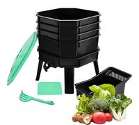 Worm Composter Kit - 4-Layer Garden Compost Bin with Removable Trays, Grid Ventilation, and Pedestal Faucet Design for Efficient Waste Recycling