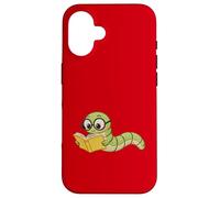 Worm Loves Reading Design in Embroidery Look for Book Lovers Case for iPhone 16