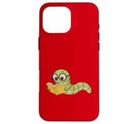 Worm Loves Reading Design in Embroidery Look for Book Lovers Case for iPhone 16 Pro Max