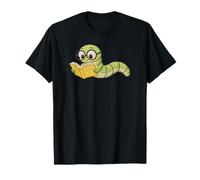 Worm Loves Reading Design in Embroidery Look for Book Lovers T-Shirt