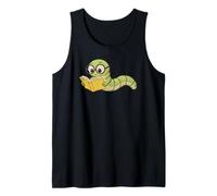 Worm Loves Reading Design in Embroidery Look for Book Lovers Tank Top