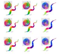 Worm on a String, 10 Pcs Rainbow Color Magic Fuzzy Worms with Wiggle Eye, Trick Toy, Pet Toy with Invisible String for Pets,Cats,Puppy,Kids,Party Favors,Festival