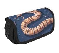 Worm Shape Biological Pencil Case Organizer Large Capacity Cute Pen Pouch with 3 Compartment Office Stationery Large Pencil Bags with Zipper Fabric Pen Bag for Adults Portable Makeup Bag (Black)