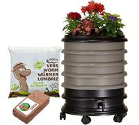 WormBox | Wormery Worm Farm composter 4 Grey Trays + Planter + 500gr of Compost Worms / 1000 ctn + 1 Coco | 64 liters | Organic Waste Compost, make your Worm Castings
