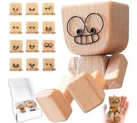 Wormeer Shaking Wooden Man Figurine, Wooden Man with Wobbly Legs - Handmade Dashboard Toy with 12 Funny Faces, Magnetic Swaying Car Ornament for Friends & Family (1PCS)